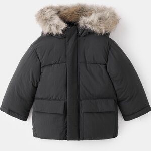 NWT mango Black Puffer Jacket with Fur Hood boys 3-4